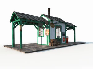 western train station low poly 3D Model