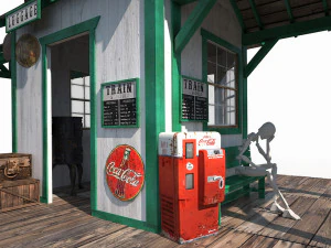 western train station low poly 3D Model