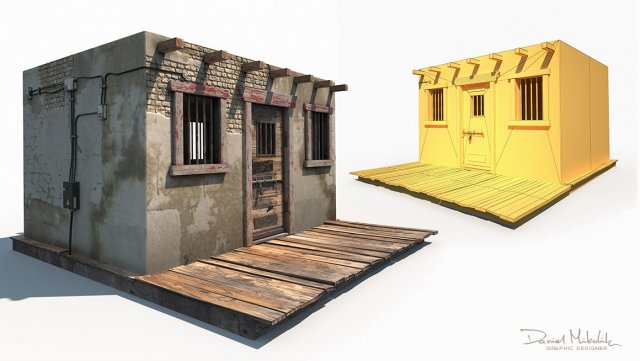 3d western jail low poly model 3D Модель .c4d .max .obj .3ds .fbx .stl .blend 
