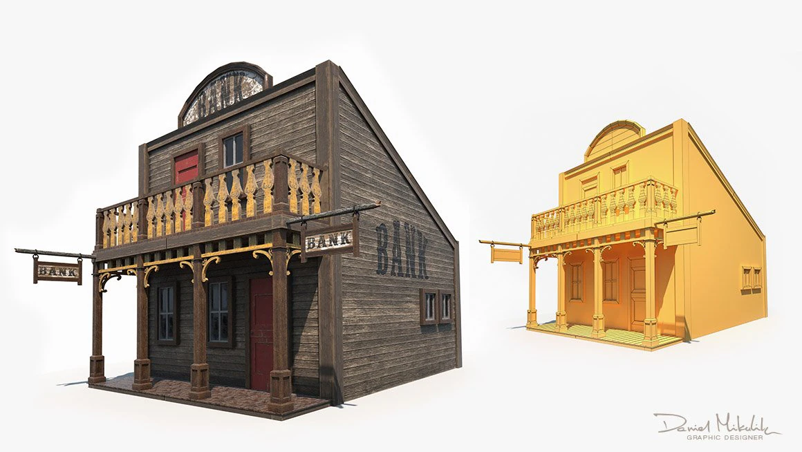 western bank low poly pbr 3D Model .c4d .max .obj .3ds .fbx .stl .blend 
