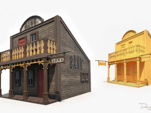 웨스턴 뱅크 로우 폴리 pbr 3D 모델