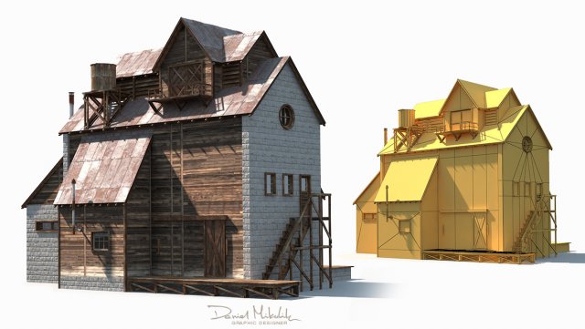 old factory barn low poly 3Dモデル .c4d .max .obj .3ds .fbx .stl .blend 
