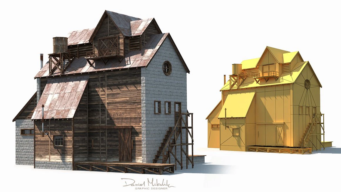 old factory barn low poly 3D Model .c4d .max .obj .3ds .fbx .stl .blend
