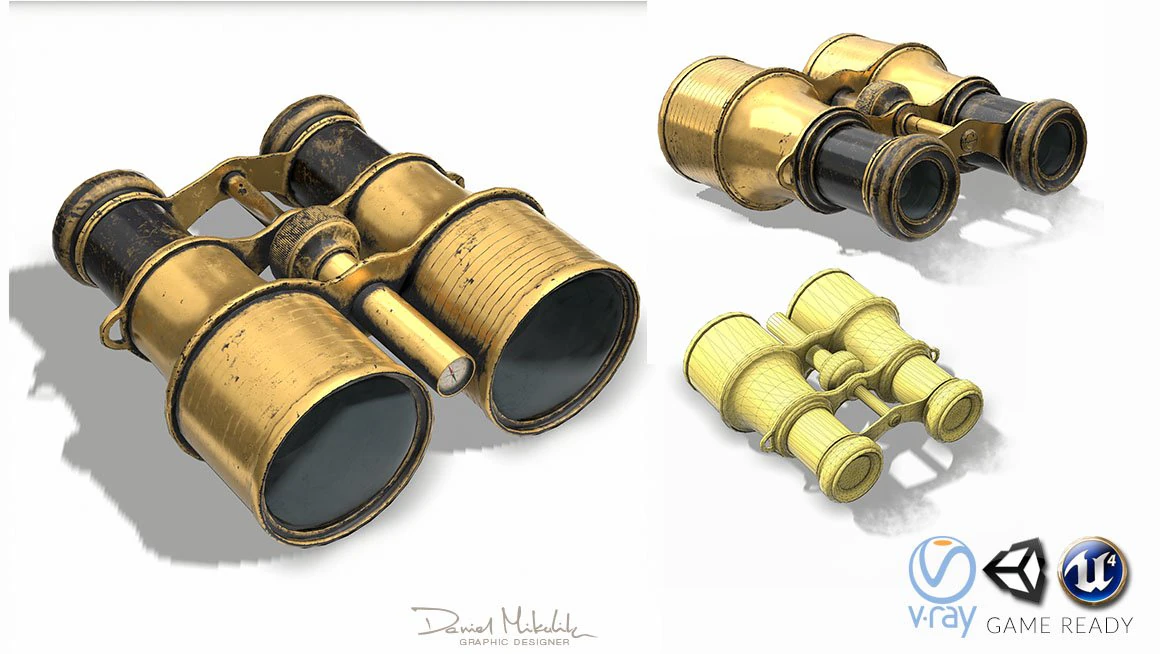 vintage binocular 3D Model .c4d .max .obj .3ds .fbx .stl .blend 