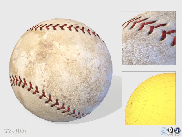 old baseball pbr 3D Model .c4d .max .obj .3ds .fbx .stl .blend 