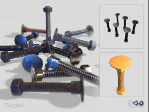 flat head bolt nut pbr 6 pack Modelo 3D