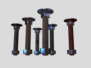 flat head bolt nut pbr 6 pack 3D Model