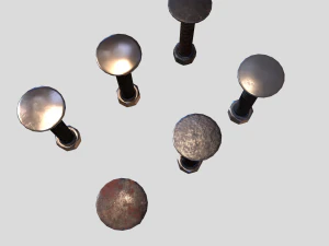 flat head bolt nut pbr 6 pack 3D Model