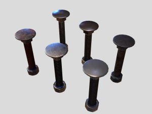 flat head bolt nut pbr 6 pack 3D Model