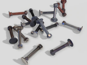 flat head bolt nut pbr 6 pack 3D Model