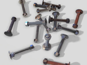 flat head bolt nut pbr 6 pack 3D Model