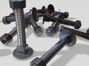 flat head bolt nut pbr 6 pack 3D Model