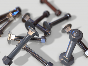 flat head bolt nut pbr 6 pack 3D Модель