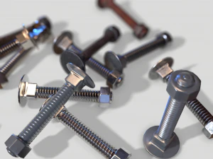 flat head bolt nut pbr 6 pack 3D Model