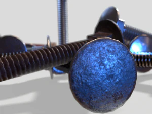 flat head bolt nut pbr 6 pack 3D Model