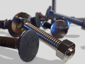 flat head bolt nut pbr 6 pack 3D Model