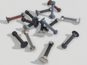 flat head bolt nut pbr 6 pack 3D Model