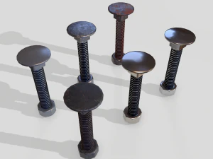 flat head bolt nut pbr 6 pack 3D Model