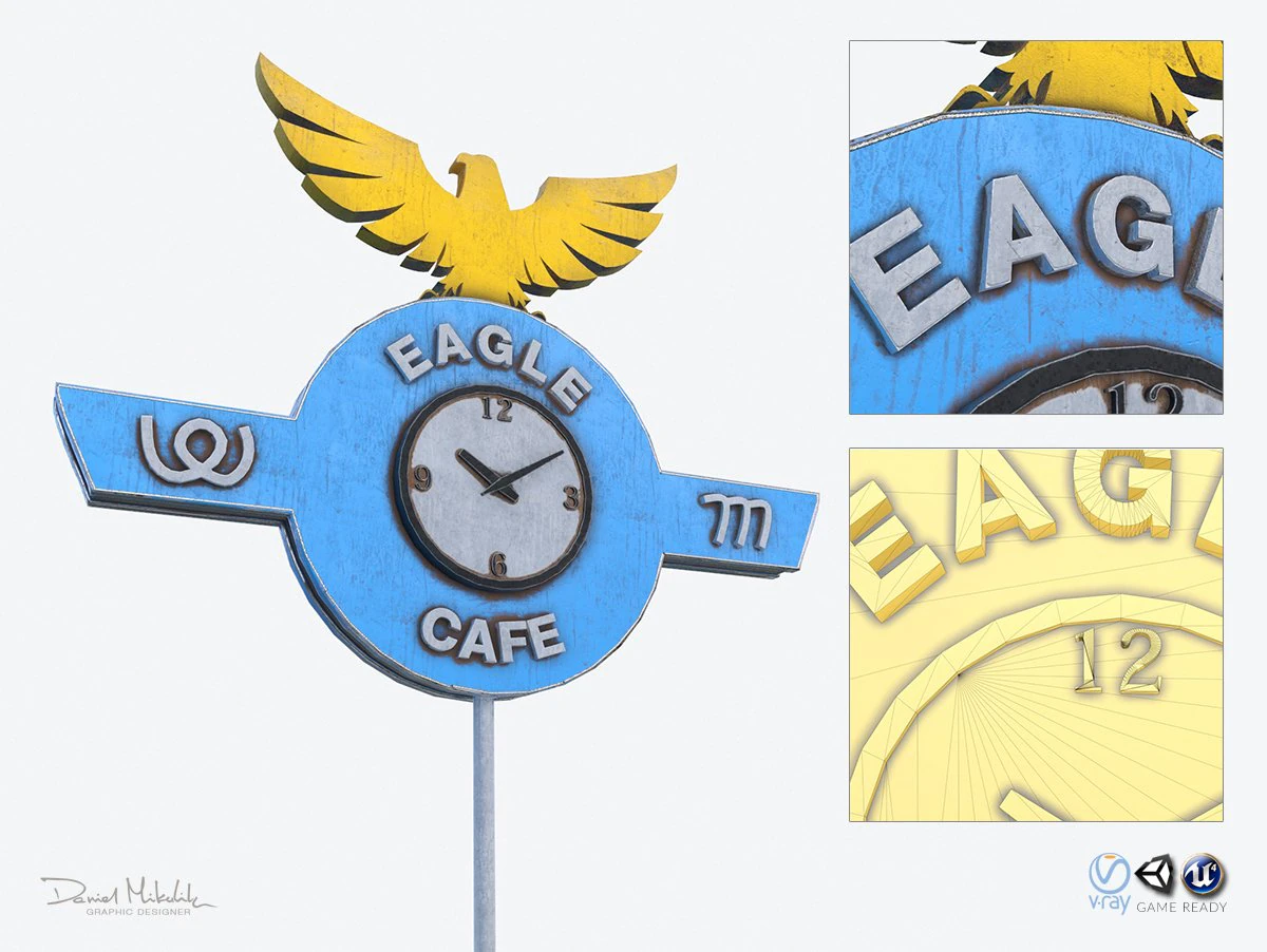 eagle cafe motorway sign 3D Model .c4d .max .obj .3ds .fbx .stl .blend