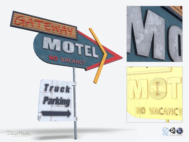 motel sign pbr Modello 3D .c4d .max .obj .3ds .fbx .stl .blend 