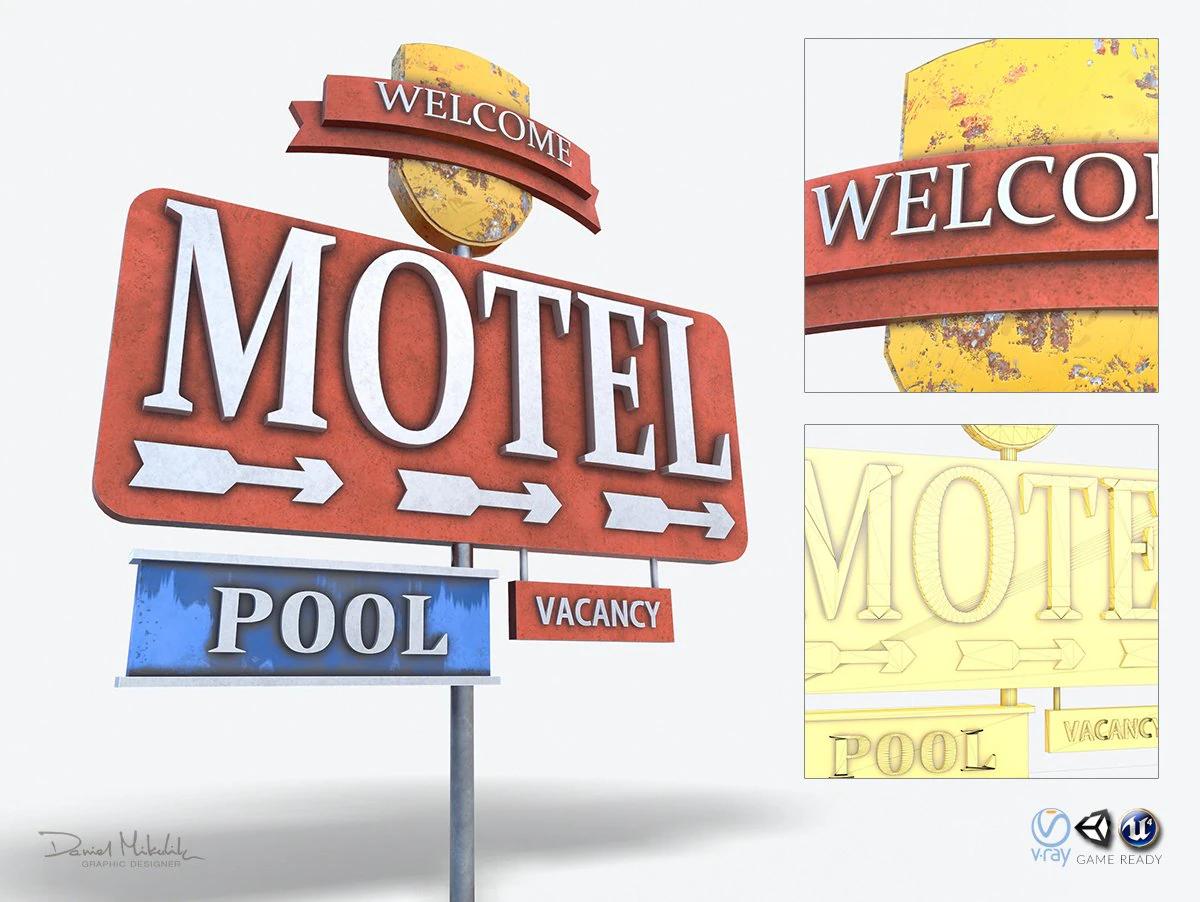 motorway motel sign pbr 3D Model .c4d .max .obj .3ds .fbx .stl .blend 