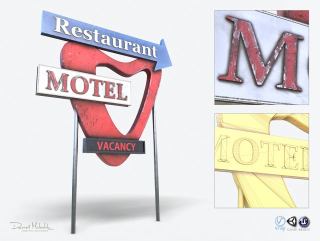 motorway motel sign pbr 3D Model .c4d .max .obj .3ds .fbx .stl .blend 