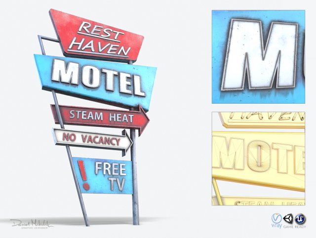 motorway motel sign pbr Model 3D .c4d .max .obj .3ds .fbx .stl .blend 