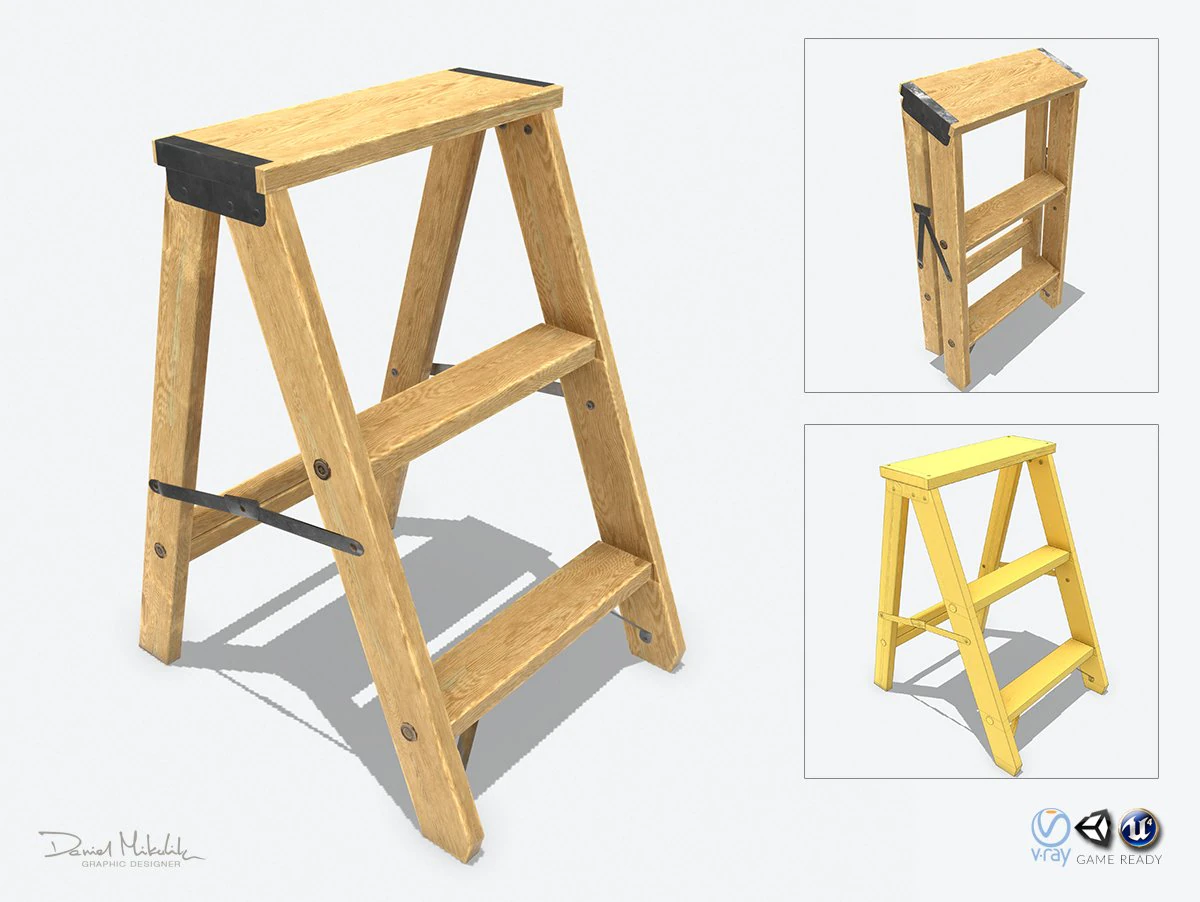 wooden stool animated rig pbr 3D Model .c4d .max .obj .3ds .fbx .stl .blend