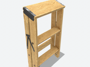 wooden stool animated rig pbr 3D Model