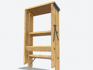 wooden stool animated rig pbr 3D Model