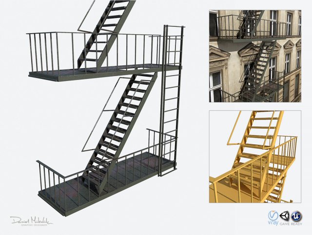 fire escape stairs modular 3D Model .c4d .max .obj .3ds .fbx .stl .blend 