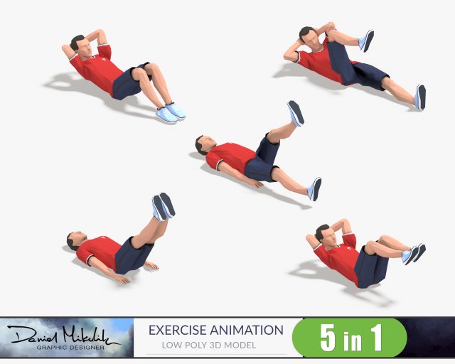 5 exercise animations small pack 3D Модель .c4d .max .obj .3ds .fbx .stl .blend 