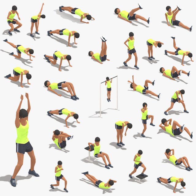 30 woman exercise pack Model 3D .c4d .max .obj .3ds .fbx .stl .blend 