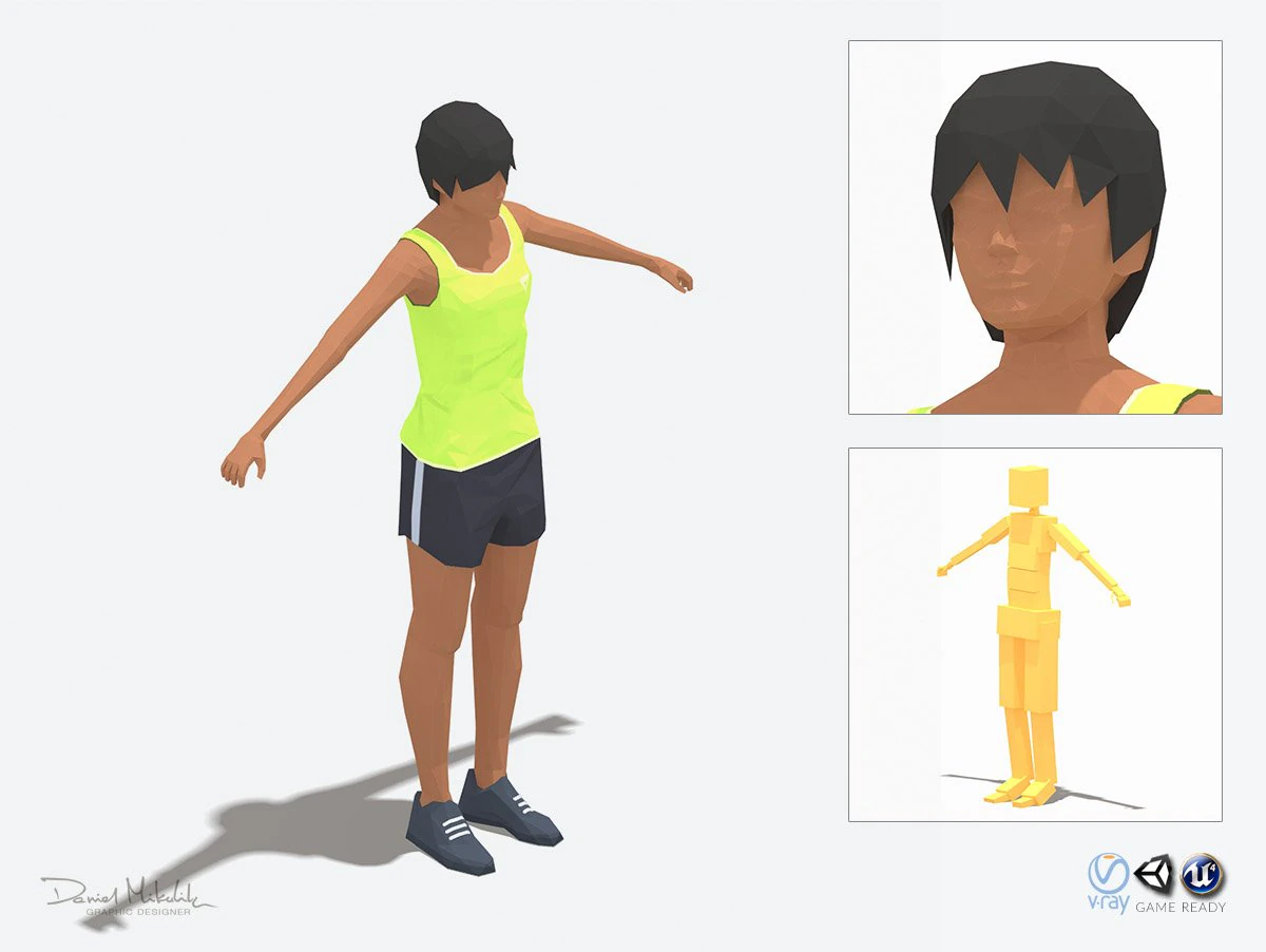 low poly woman exercise rig 3D Model .c4d .max .obj .3ds .fbx .stl .blend