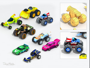 low poly cartoon cars toys 3D Model