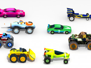 low poly cartoon cars toys 3D Model