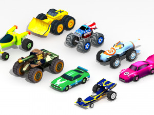 low poly cartoon cars toys 3D Model