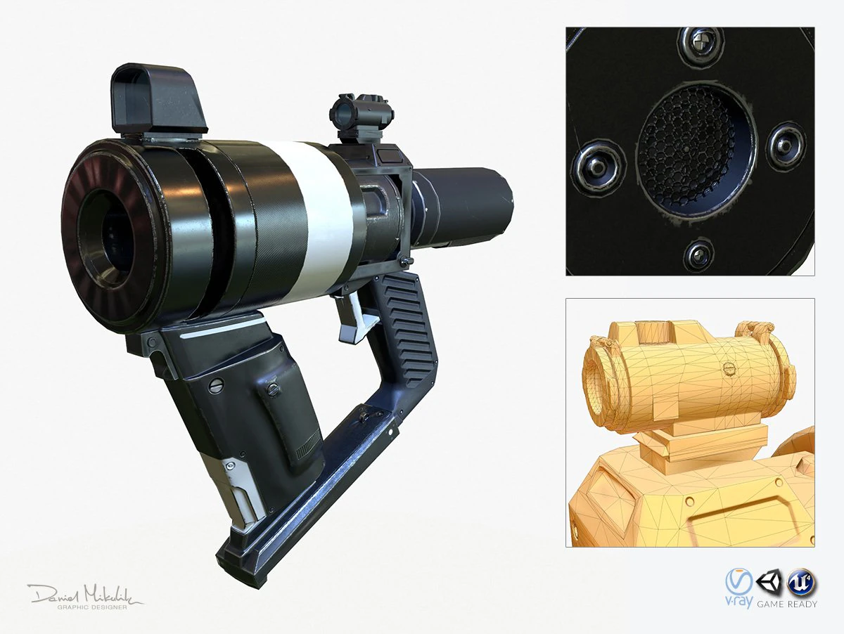 low poly sci-fi revolver pbr 3D Model .c4d .max .obj .3ds .fbx .stl .blend 