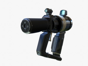 low poly sci-fi revolver pbr 3D Model