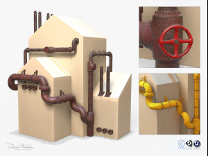 industrial steam pipes pbr 3D Model