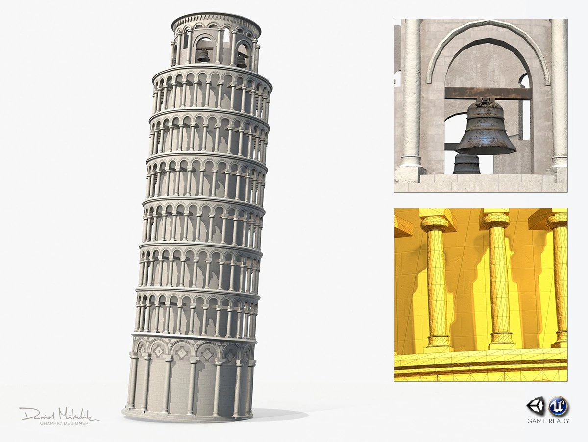 pisa tower pbr 3D Model .c4d .max .obj .3ds .fbx .stl .blend