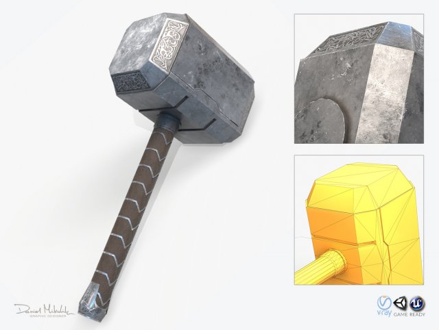 thor hammer low poly pbr 3D मॉडल .c4d .max .obj .3ds .fbx .stl .blend 