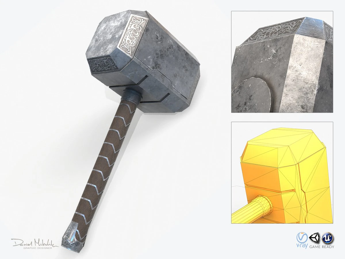 thor hammer low poly pbr 3D Model .c4d .max .obj .3ds .fbx .stl .blend