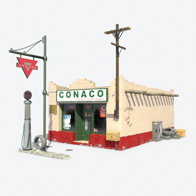 retro gas station Model 3D .c4d .max .obj .3ds .fbx .stl .blend 