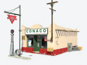 retro stacja benzynowa Model 3D