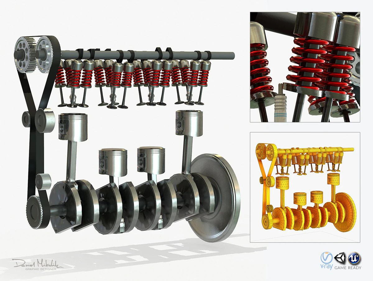 animated engine parts 4t pbr 3D Model .c4d .max .obj .3ds .fbx .stl .blend 