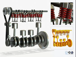 animasyonlu motor par&ccedil;aları 4t pbr 3D Model