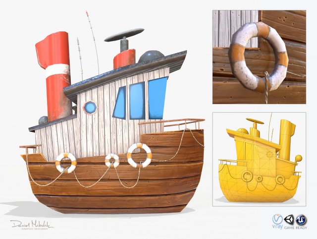 cartoon mini boat 3Dモデル .c4d .max .obj .3ds .fbx .stl .blend 