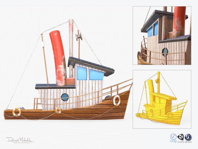 cartoon mini boat 2 3D Model .c4d .max .obj .3ds .fbx .stl .blend 