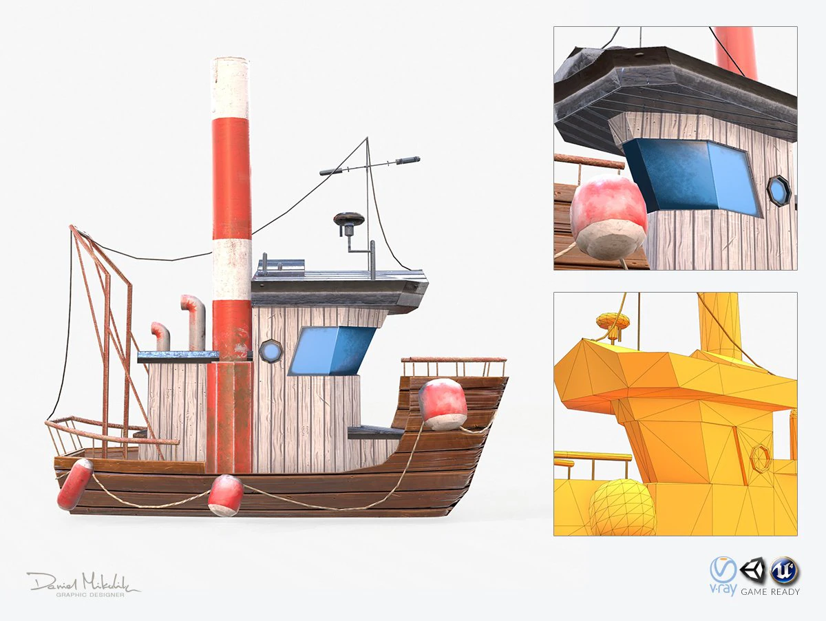 cartoon mini boat 3 3D Model .c4d .max .obj .3ds .fbx .stl .blend